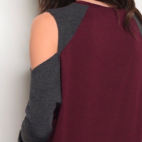 BURGUNDY COLD SHOULDER TOP - Picture 5 of 9